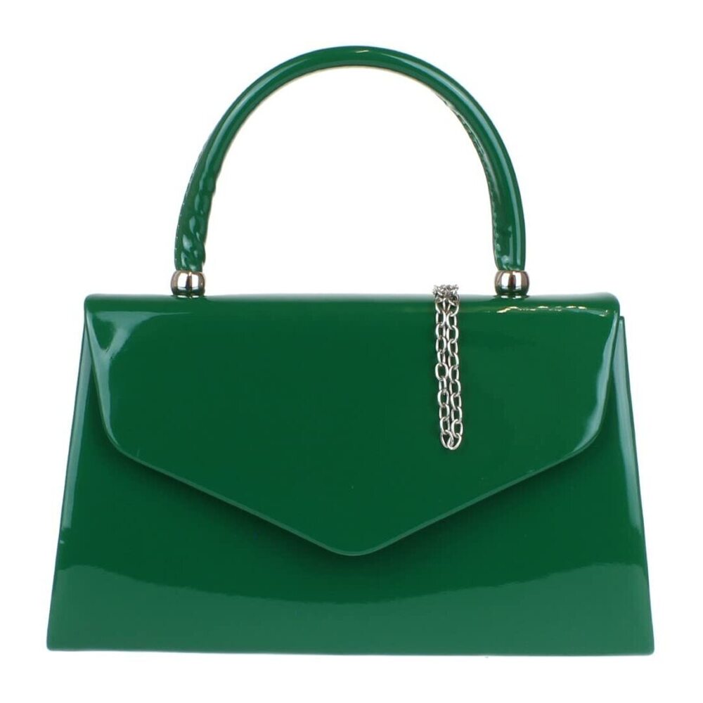 9053 Glossy Plain Top Handle Bag Dark Green